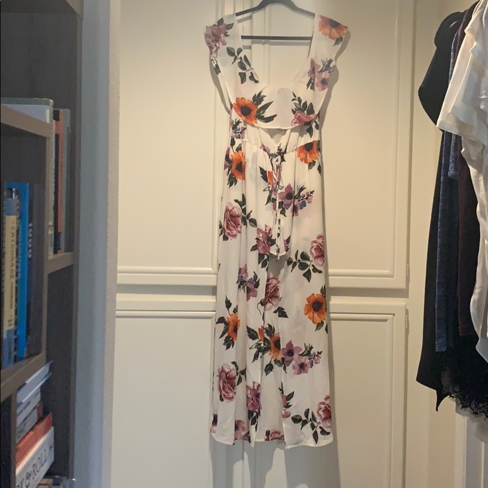 Flowery maxi dress with romper underneath